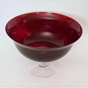 PartyLite Ruby Red Glass 3-Wick Candle Holder Bowl on Pedestal